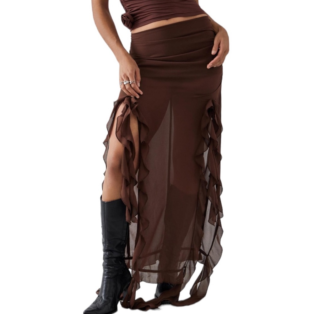 Lioness Rendezvous brown chiffon mesh maxi skirt